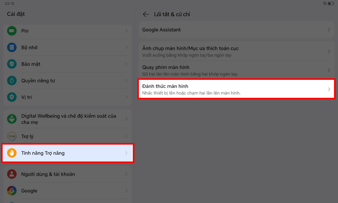 Cách bật chạm 2 lần để mở màn hình Honor Pad X9