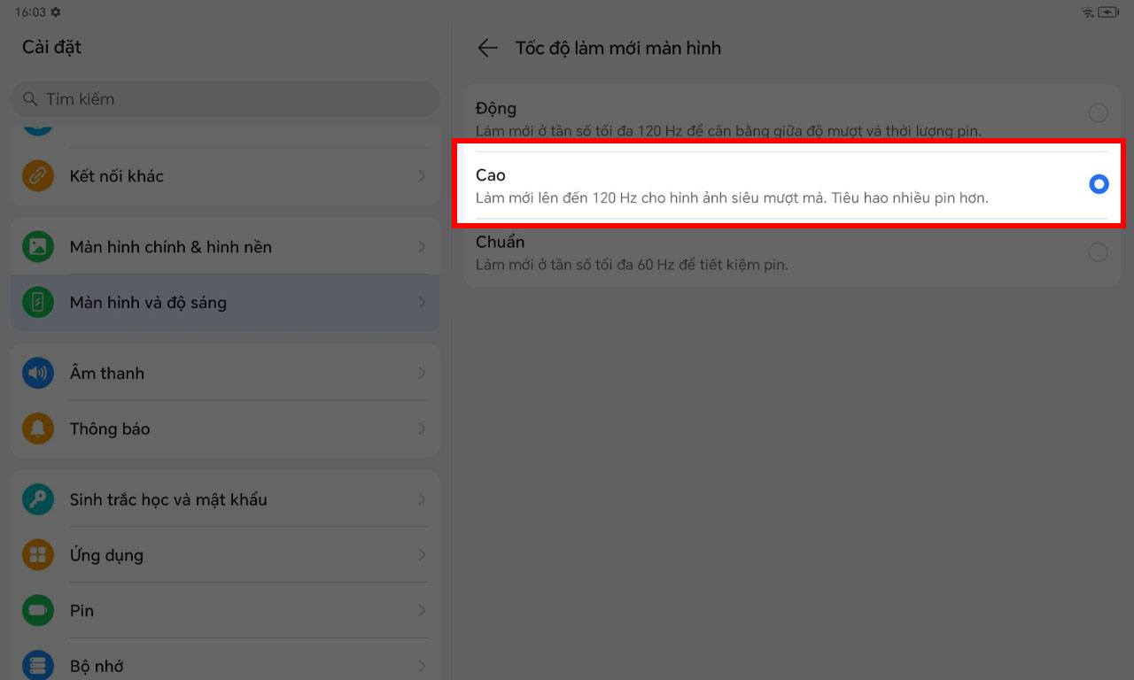 Cách bật 120Hz trên Honor Pad X9