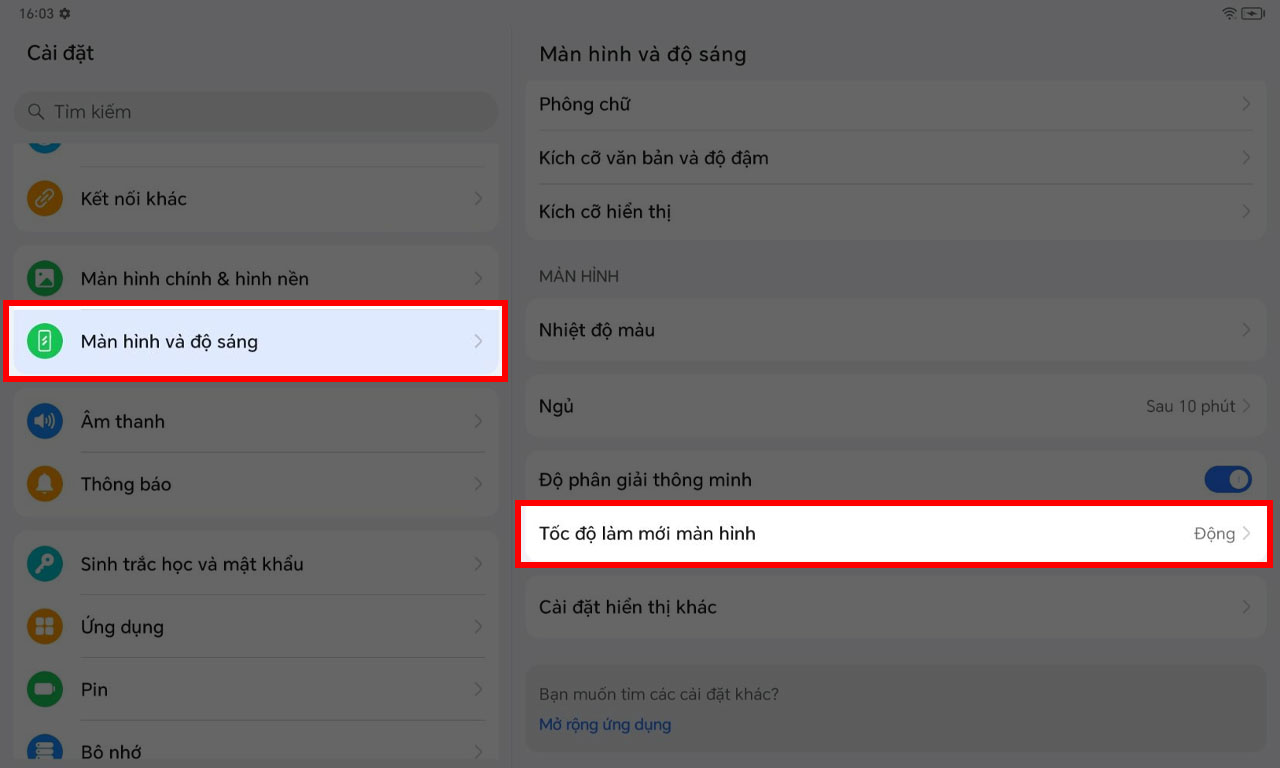 Cách bật 120Hz trên Honor Pad X9