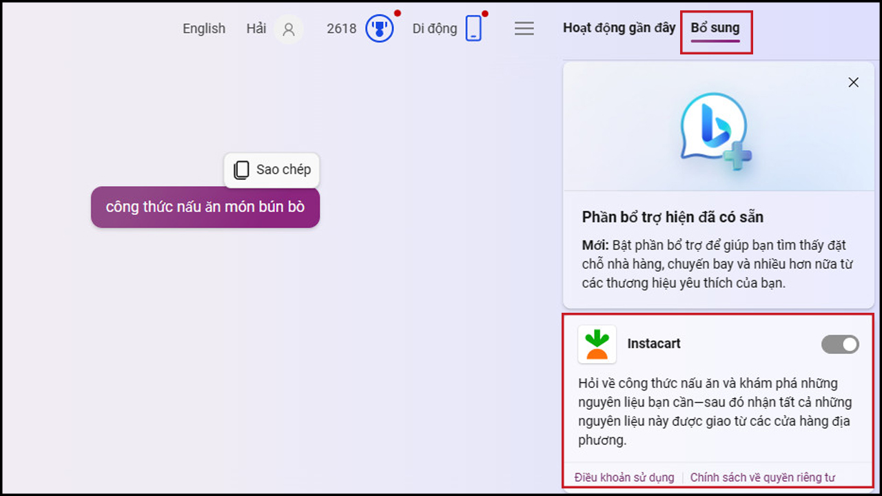 Cách sử dụng Plugins trên Bing Chat 