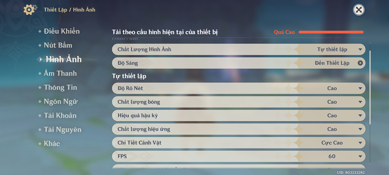 Thiết lập đồ họa Genhsin Impact mà mình áp dụng trên Xiaomi 13T. Thiết lập đồ họa Genhsin Impact mà mình áp dụng trên Xiaomi 13T.
