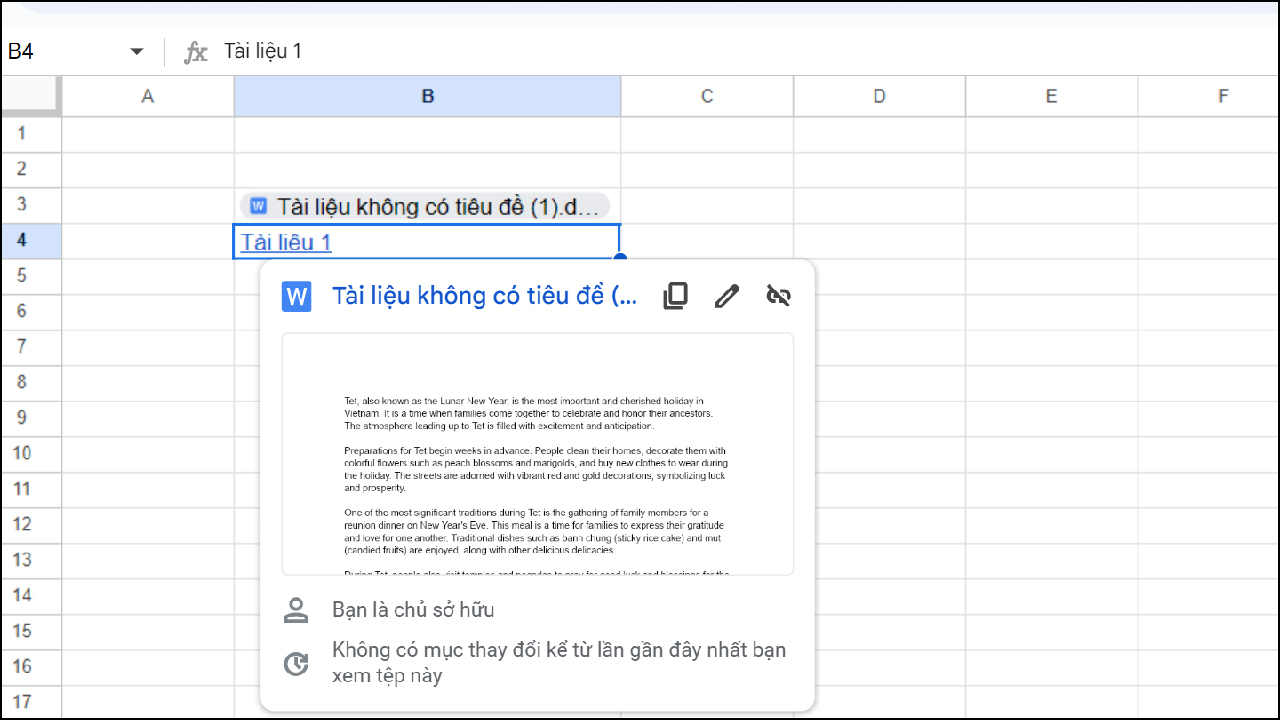 Cách chèn file Word vào Google Sheets