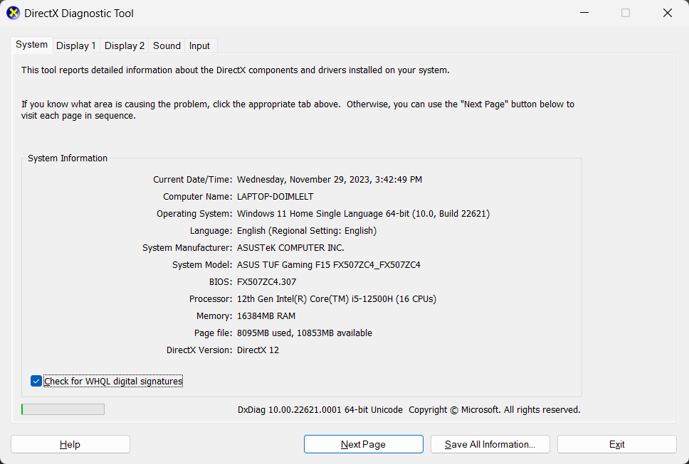 Thông số cấu hình của ASUS TUF F15 FX507ZC4