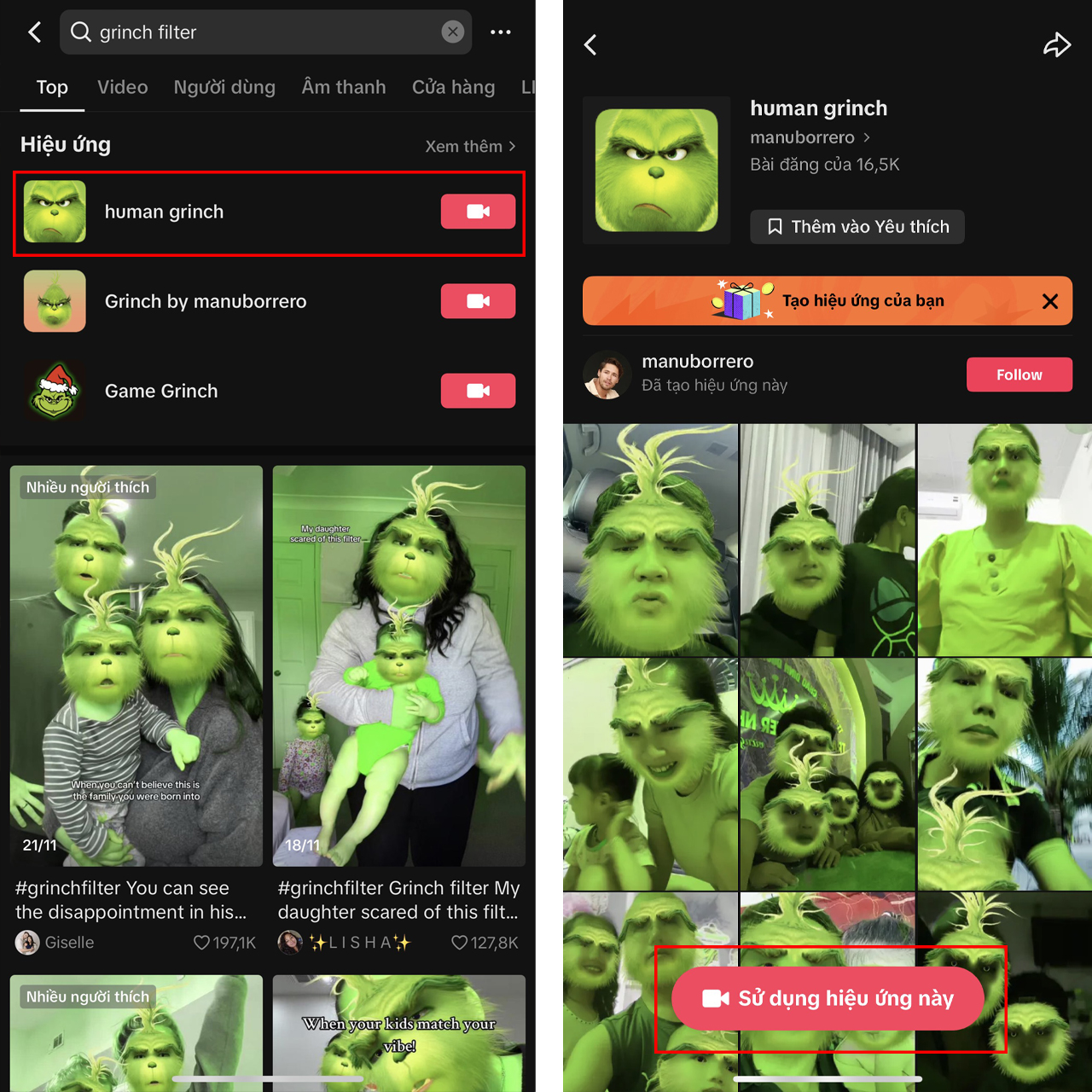 Cách tải filter Grinch trên TikTok