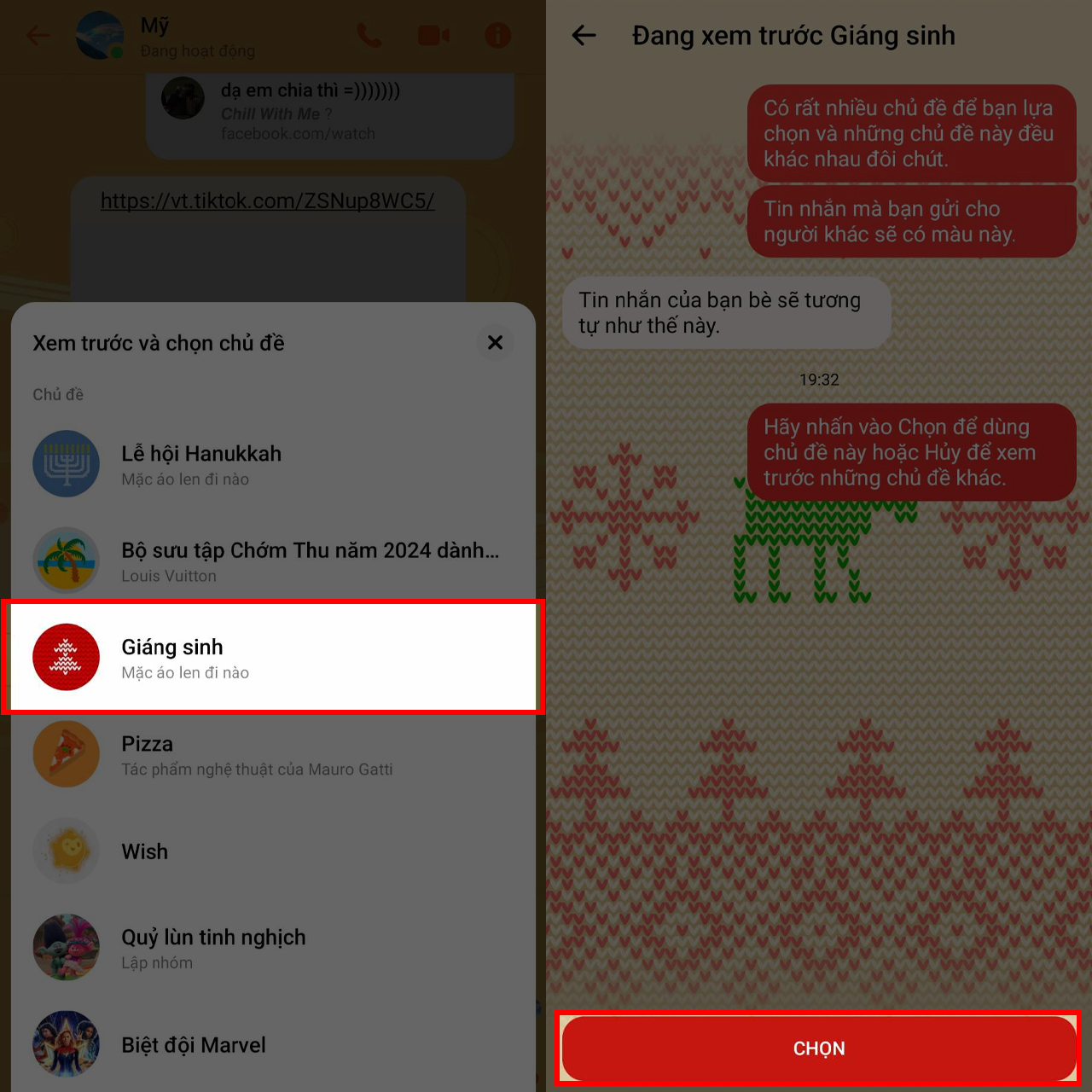 Hướng dẫn cách đổi chủ đề Noel trên Messengger