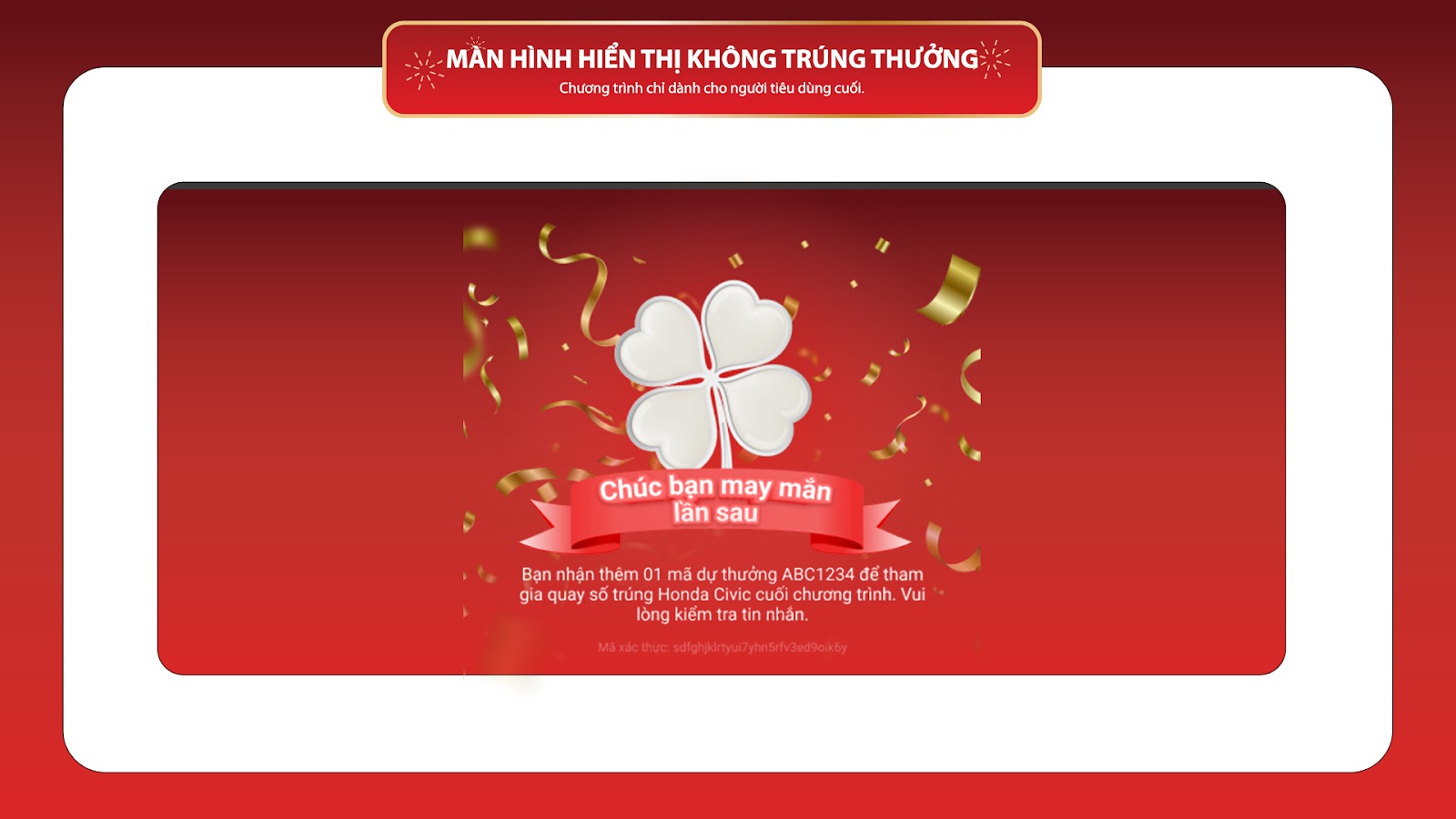 Màn hình hiển thị không trúng thưởng