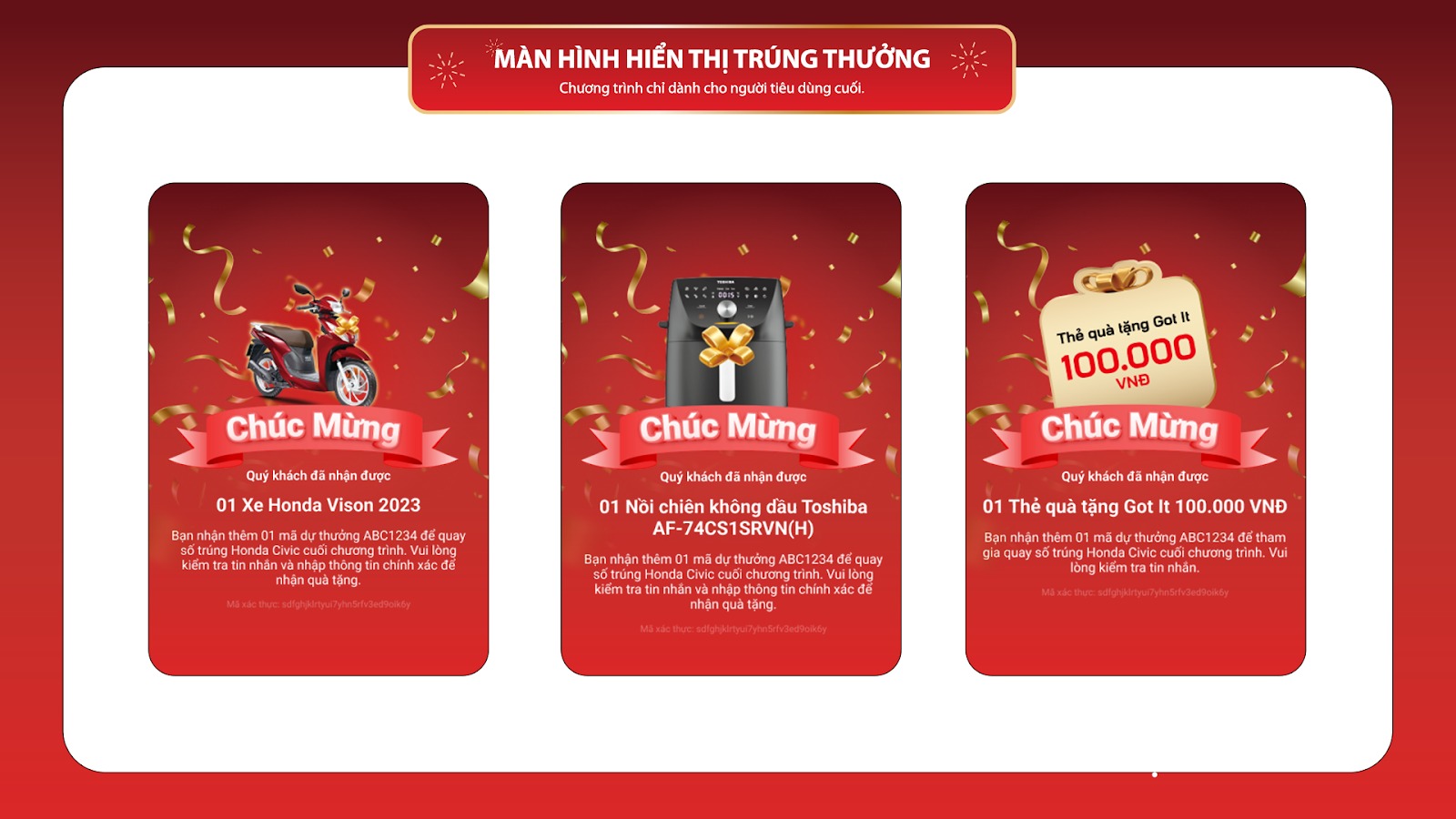 Màn hình hiển thị trúng thưởng