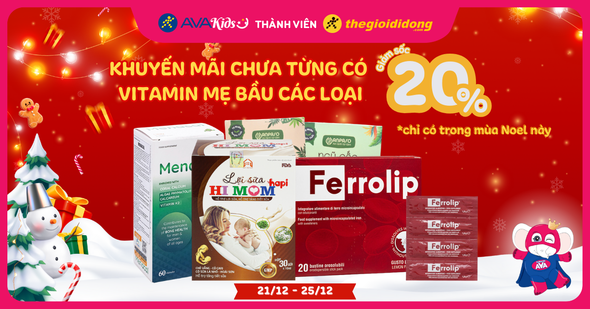 (21/12 - 25/12)HOT! Khuyến mãi chưa từng có: Vitamin mẹ bầu các loại giảm sốc đến 20% duy nhất trong mùa Noel 2023. Săn ngay!
