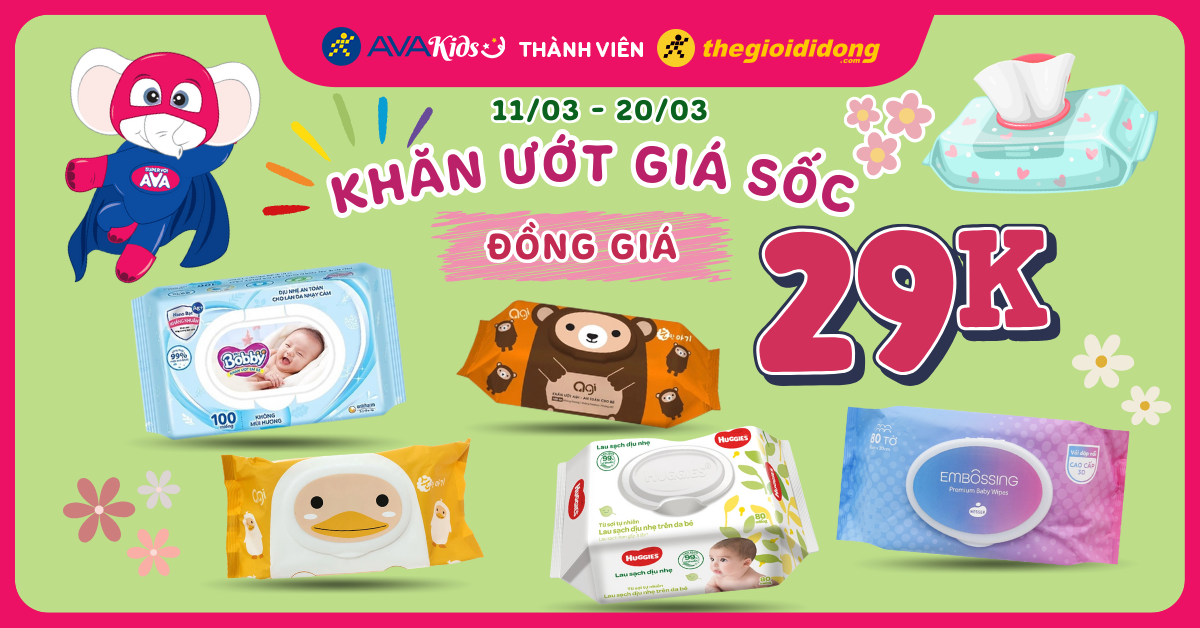 (11/03 - 20/03) CỰC HOT! Tuần lễ khăn ướt đồng giá 29.000đ. Chốt đơn ngay!