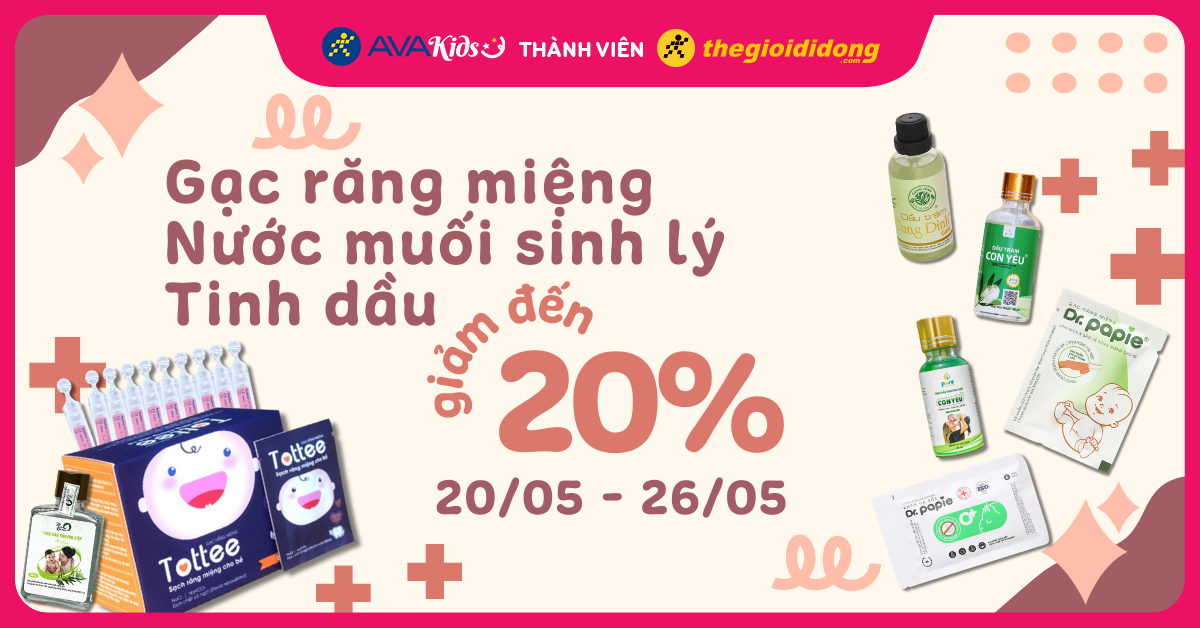 (20/05 - 26/05) Cơ hội hấp dẫn: Gạc răng miệng, nước muối sinh lý, tinh dầu giảm đến 20%. Mua ngay kẻo lỡ!