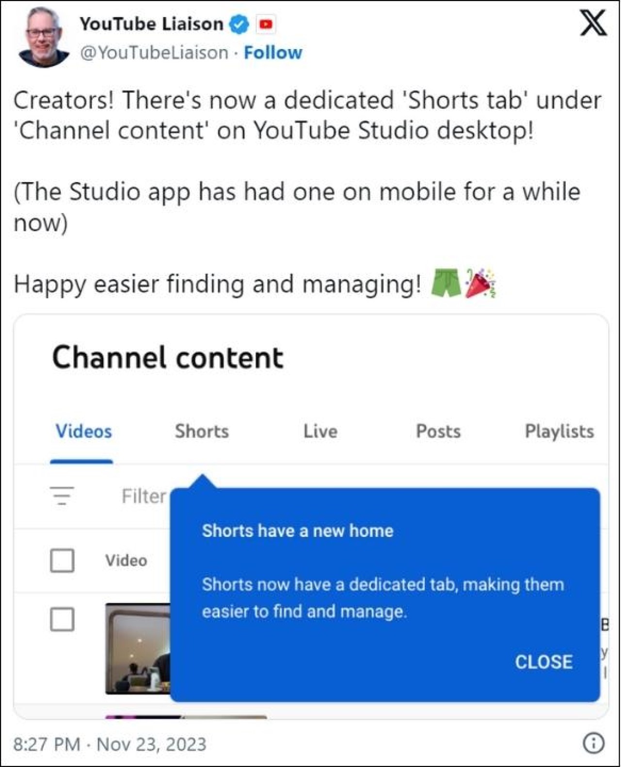 Đại diện YouTube thông báo về tính năng mới trên X