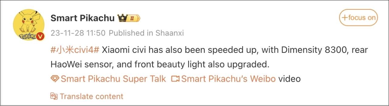 Leaker Smart Pikachu đề cập tới camera của CIVI 4 và chip