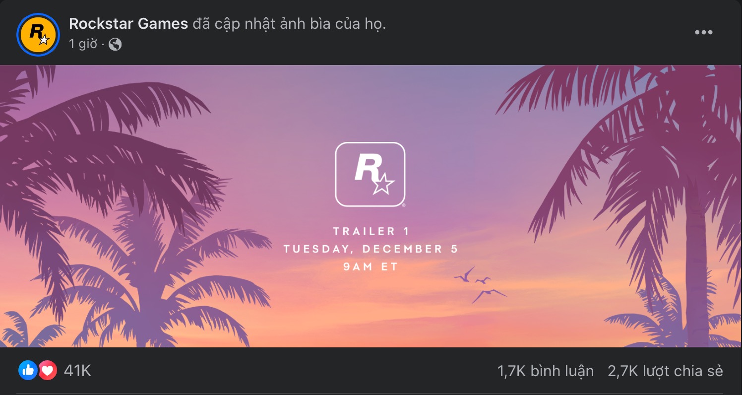 Rockstar Games cũng đã cập nhật ảnh bìa Facebook để đón chờ GTA VI