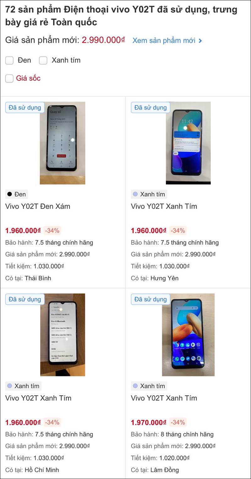 Dưới 2 triệu chọn ngay Vivo Y02T cũ, bảo hành chính hãng đến 7 tháng