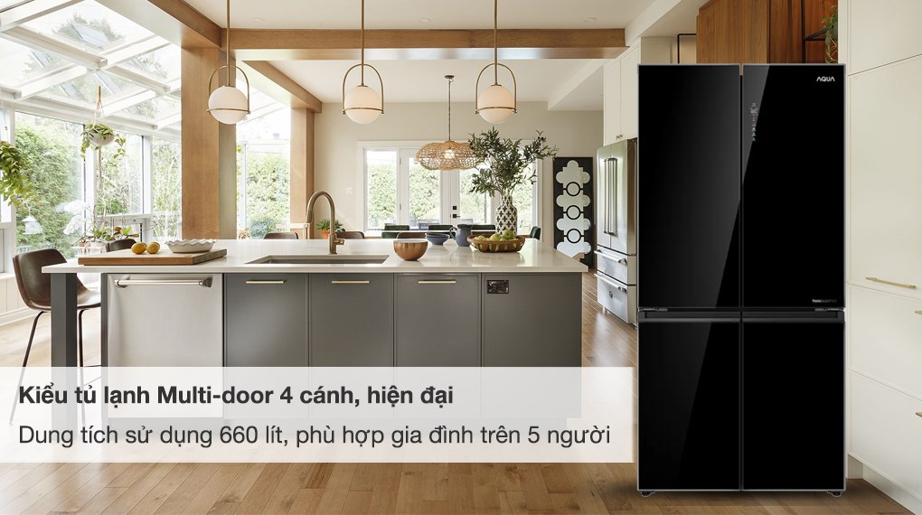 Tủ lạnh Aqua Inverter 660 lít Multi Door AQR-M727XA(GB)U1 - Kiểu dáng hiện đại, dung tích 660 lít phù hợp gia đình trên 5 người