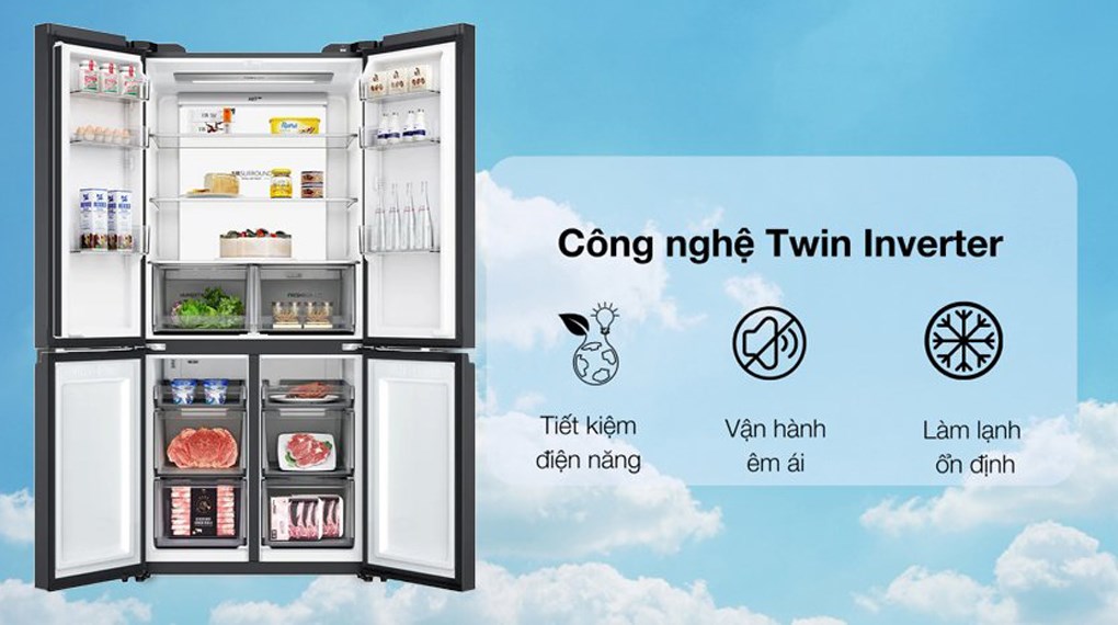 Tủ lạnh Aqua Inverter 660 lít Multi Door AQR-M727XA(GB)U1 - Công nghệ Twin Inverter tiết kiệm điện, vận hành êm ái