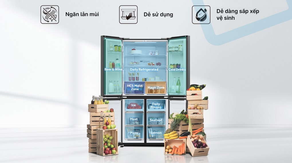 Tủ lạnh Aqua Inverter 469 lít Multi Door AQR-M536XA(WGB) - Tổng quan thiết kế
