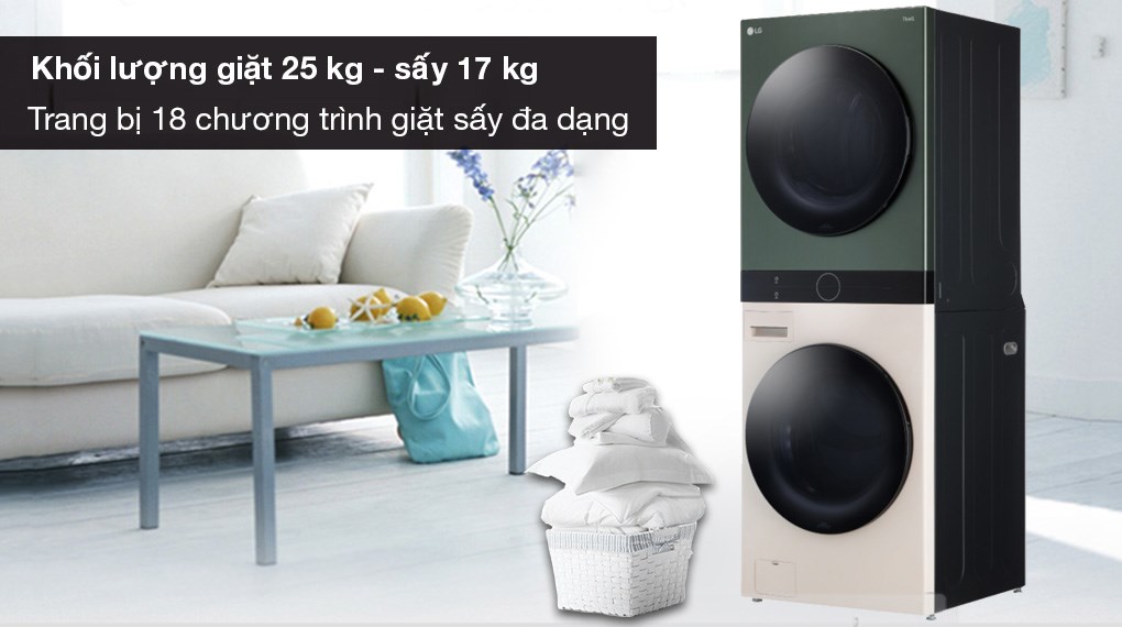 Tháp giặt sấy LG Inverter giặt 25 kg - sấy 17 kg WT2517NHEG - Giặt 25 kg, sấy 17 kg thích hợp cho gia đình trên 7 người
