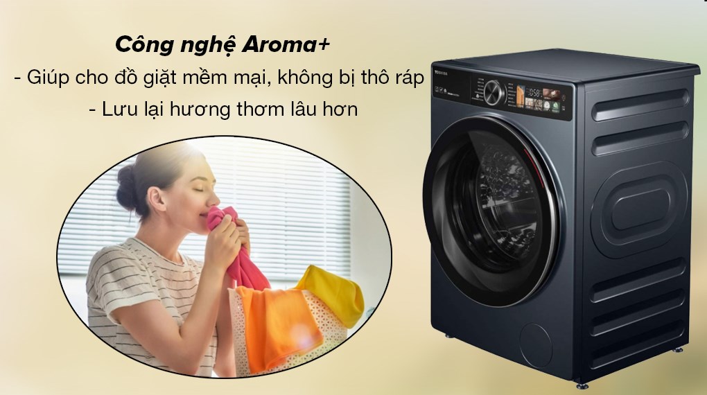 Máy giặt sấy Toshiba Inverter giặt 10,5 kg - sấy 7 kg TWD-T25BZU115MWV(MG)-Công nghệ giặt thơm, mềm mại Aroma+ lưu lại hương thơm lâu, giúp quần áo mềm mại