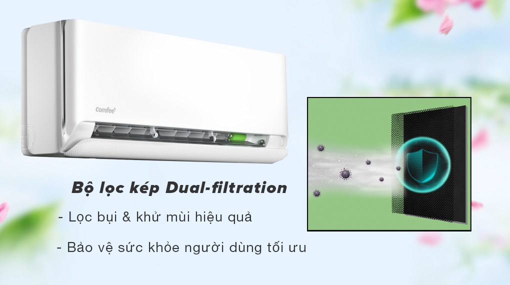 Máy lạnh Comfee Inverter 1.5 HP CFS-13VCB1 - Bộ lọc kép Dual-filtration lọc bụi và khử mùi hiệu quả, bảo vệ sức khỏe tối ưu cho người dùng