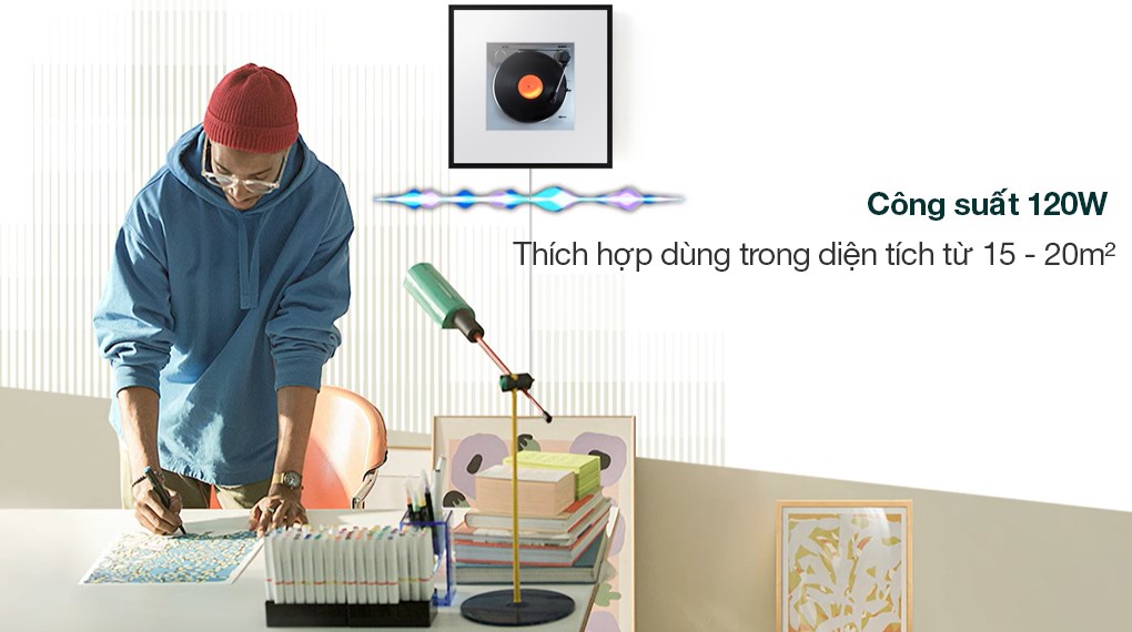 Loa khung tranh Samsung HW-LS60D/XV 120W - Công suất 120W phù hợp sử dụng trong căn phòng từ 15 - 20m2