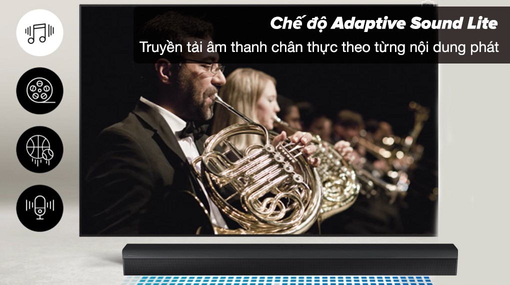 Loa Thanh Samsung HW-B650D/XV 370W - Chế độ Adaptive Sound Lite tối ưu âm thanh theo từng nội dung được phát