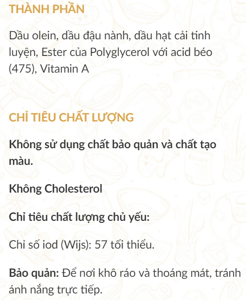 Thành phần dầu thực vật Tường An Cooking oil bình 5 lít