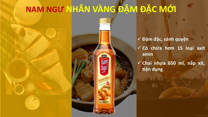 Nước mắm Nam Ngư nhãn vàng chai 650ml chứa hơn 15 loại axit amin