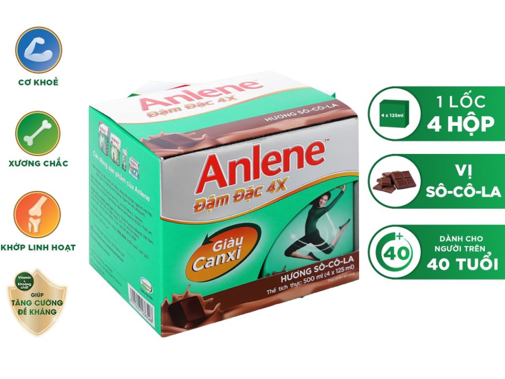 Lốc 4 hộp sữa bột pha sẵn Anlene đậm đặc 4x socola 125ml 0