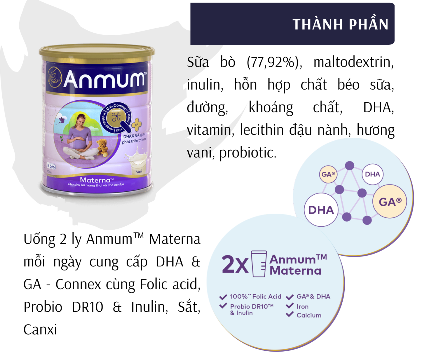 Sữa bột Anmum Materna vani ít béo lon 400g 1