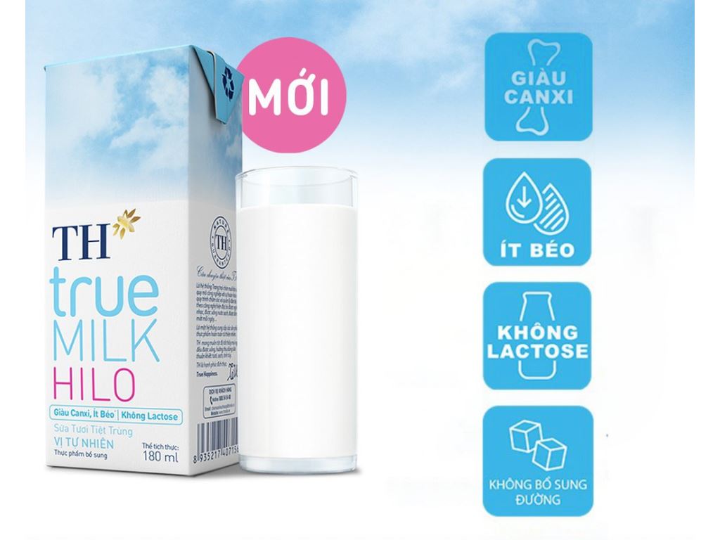 Lốc 4 hộp sữa tươi tiệt trùng vị tự nhiên TH true MILK Hilo 180ml 0