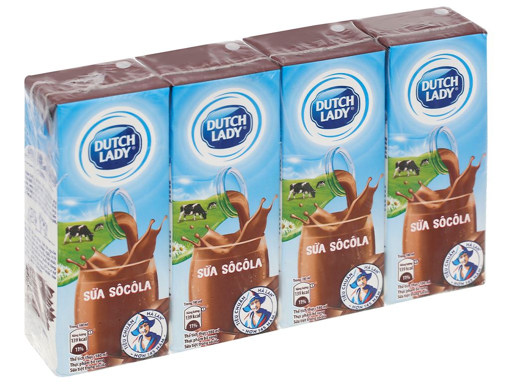 Lốc 4 hộp sữa tiệt trùng socola Dutch Lady 180ml 0