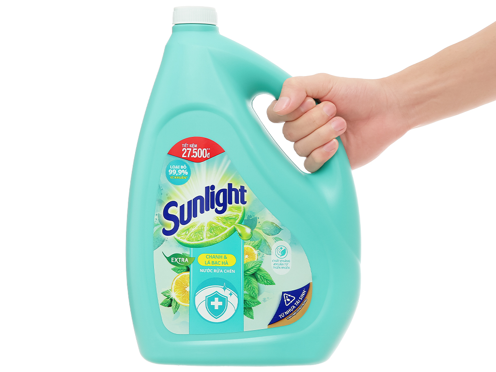 Nước rửa chén Sunlight Extra diệt khuẩn chiết xuất từ chanh và lá bạc hà can 3.48 lít 1