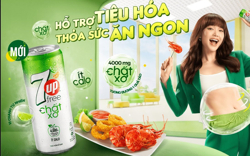 Nước ngọt 7 Up ít calo bổ sung chất xơ lon 320ml 1