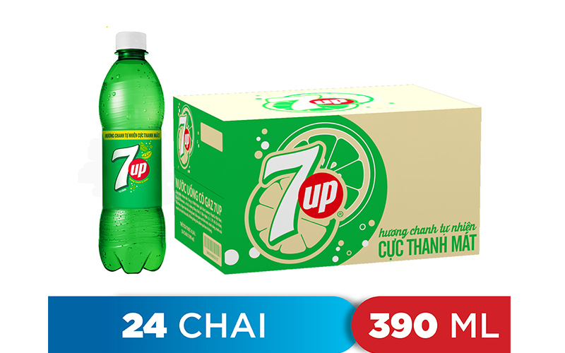 Thùng 24 chai nước ngọt 7 Up vị chanh 390ml 0