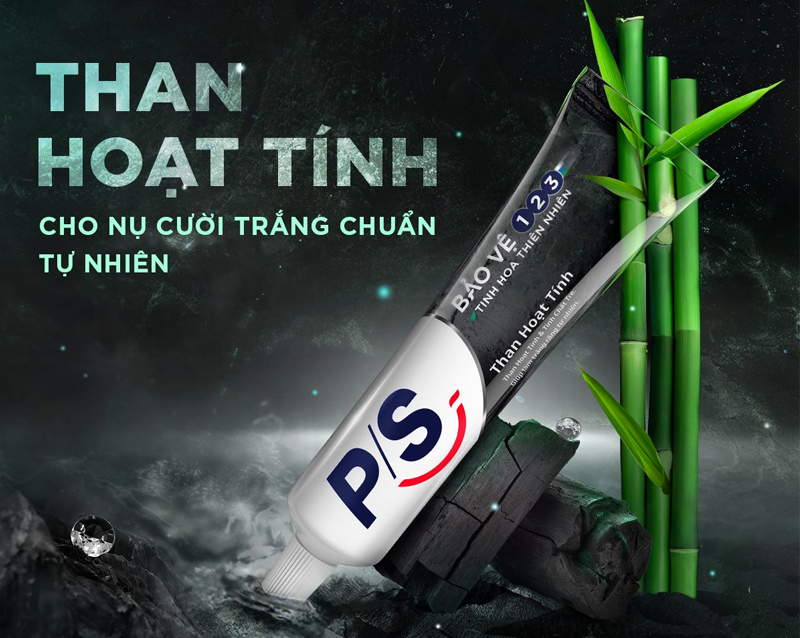 Kem đánh răng P/S bảo vệ 123 than hoạt tính trắng răng tự nhiên 180g 0