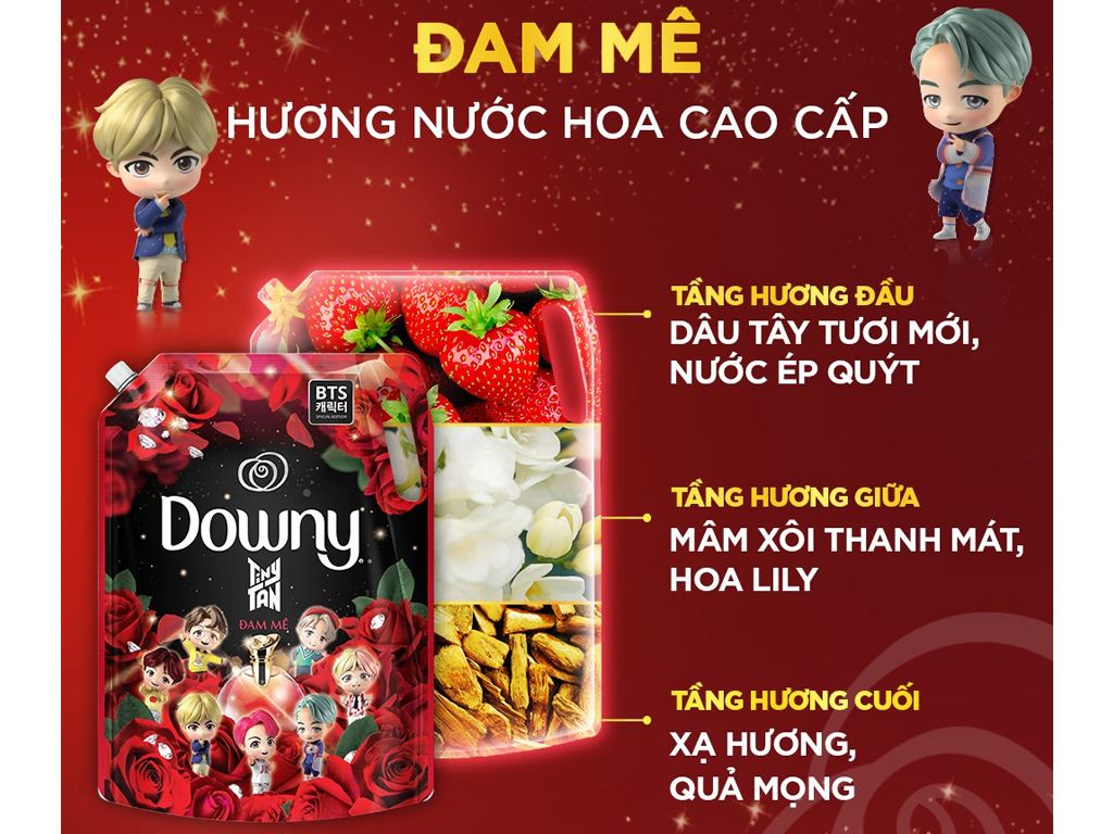 Nước xả vải Downy hương nước hoa đam mê túi 2 lít 1