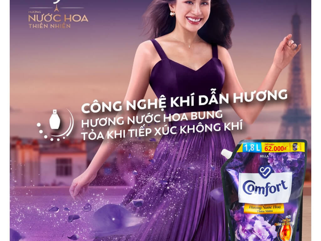 Nước xả vải Comfort giữ màu và bền vải hương nước hoa thiên thiên Bella với công thức chăm sóc chuyên sâu túi 1.8 lít 1