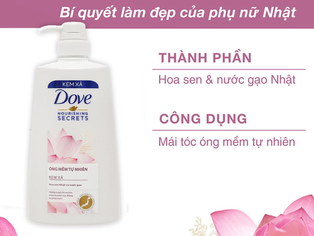 Kem xả Dove chiết xuất hoa sen nhật và nước gạo cho tóc óng mềm tự nhiên 635ml 1