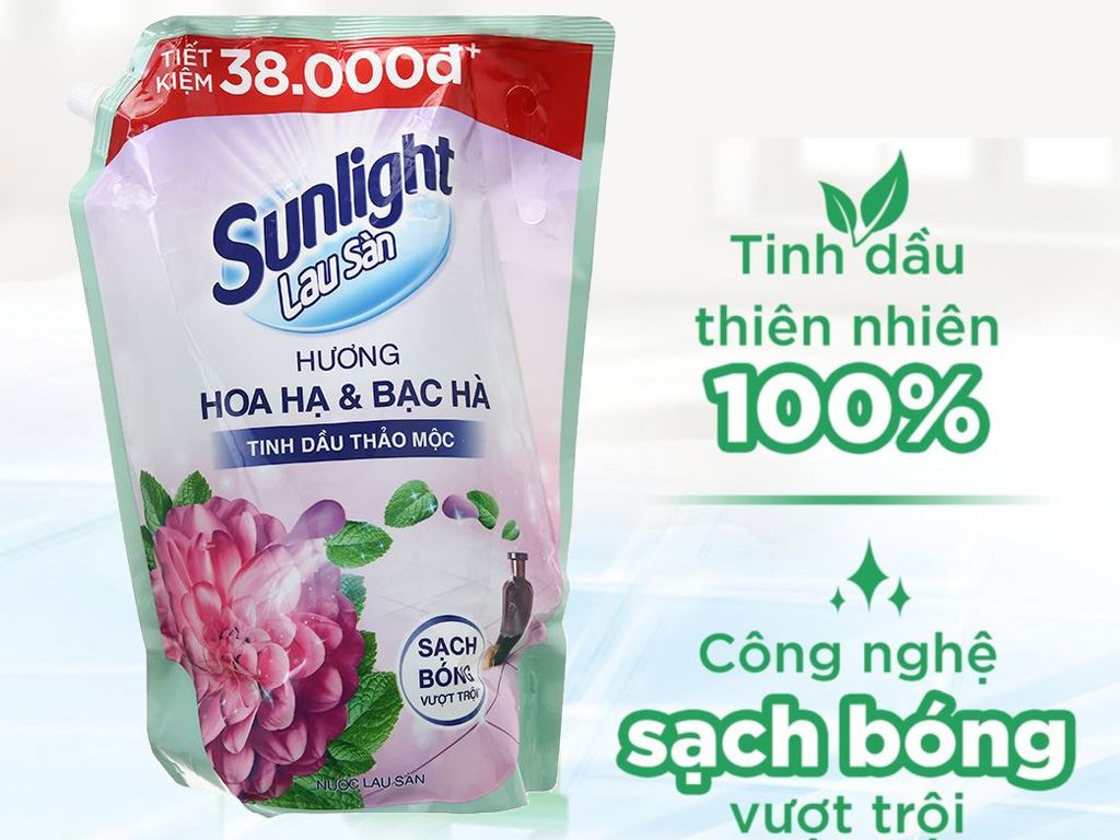 Nước lau sàn Sunlight tinh dầu thảo mộc hương hoa hạ và bạc hà túi 3.58 lít 0