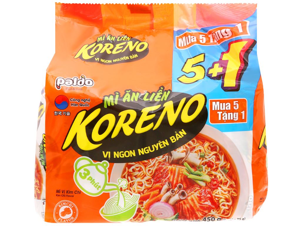 Lốc 6 gói mì Koreno vị kim chi 75g 0