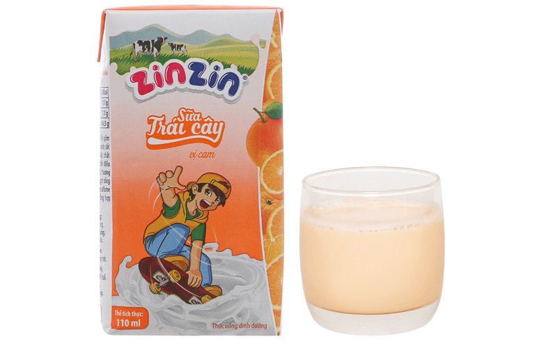 Lốc 4 hộp sữa trái cây vị cam ZinZin 110ml 1