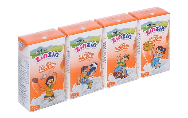 Lốc 4 hộp sữa trái cây vị cam ZinZin 110ml 0