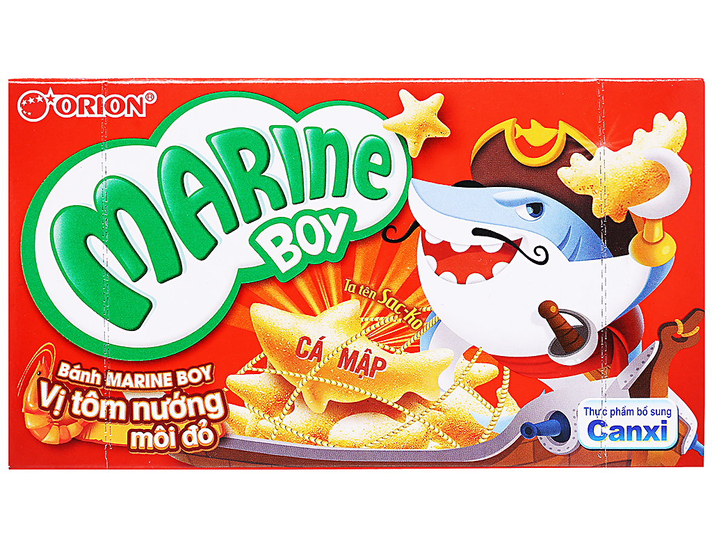 Bánh cá vị tôm nướng môi đỏ Orion Marine Boy hộp 32g 0