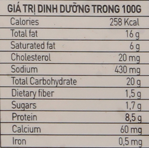 Giá trị dinh dưỡng trong 100g Mandu Bibigo nhân thịt