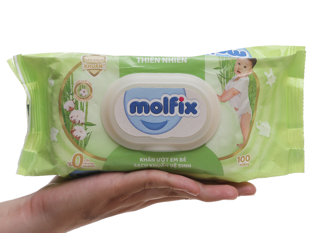 Khăn ướt em bé Molfix sạch khuẩn vệ sinh không mùi gói 100 miếng 0