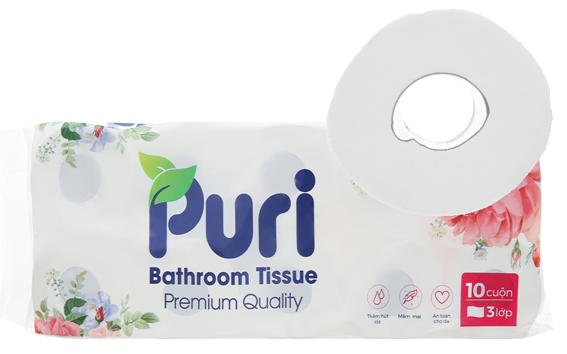 10 cuộn giấy vệ sinh Puri Premium Quality 3 lớp 1