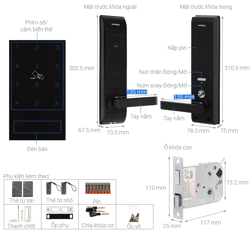 Khóa điện tử Hafele thân khóa nhỏ DL7900 (912.05.640)