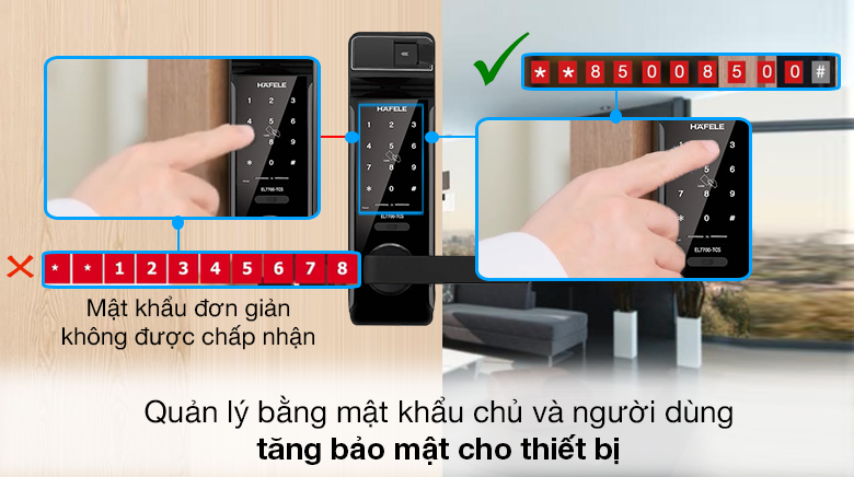 2 loại mật khẩu - Khóa điện tử Hafele thân khóa lớn EL7700 (912.05.584)