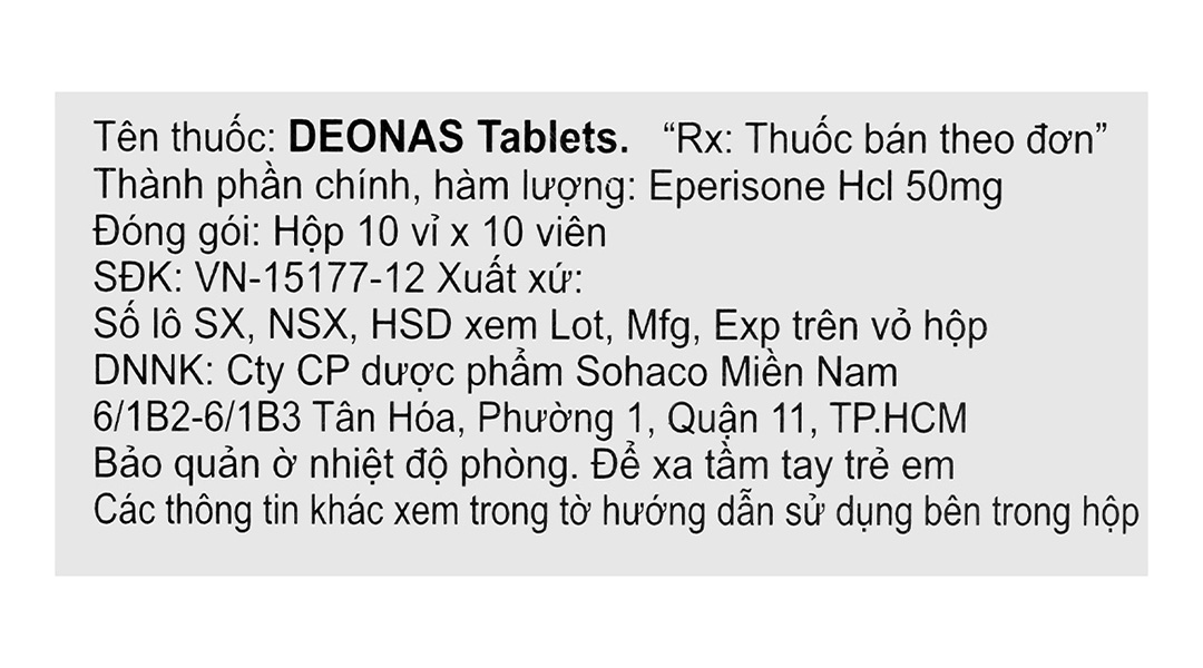 Deonas tablet 50mg giãn cơ, trị đau do co cứng cơ